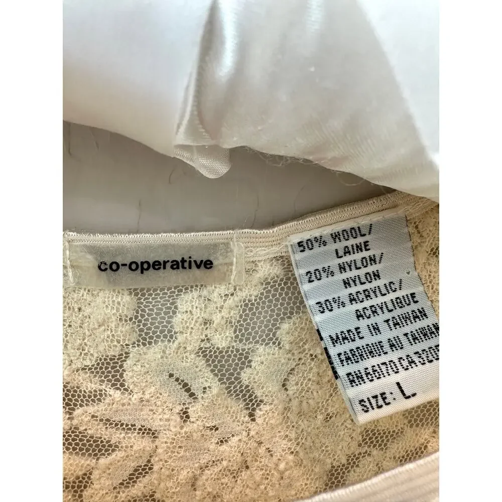 ANTHROPOLOGIE Cooperative Floral Lace Wool Blend Cream Layering Sheer Top Large